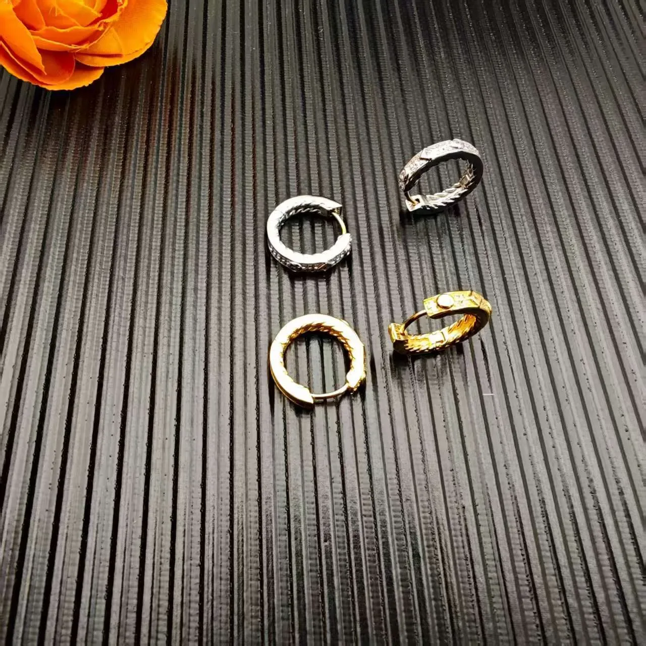 Gold and Silver Tone Pavé-Set Hinged Hoop Earrings 4