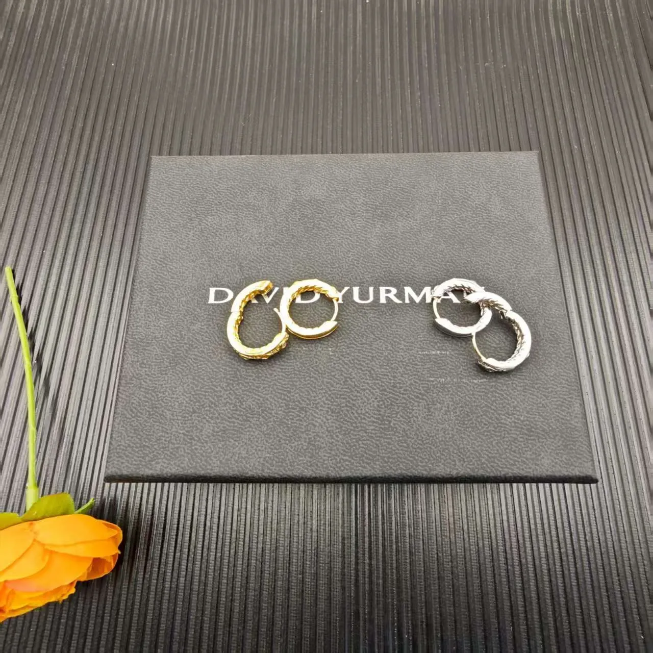 Gold and Silver Tone Pavé-Set Hinged Hoop Earrings 5