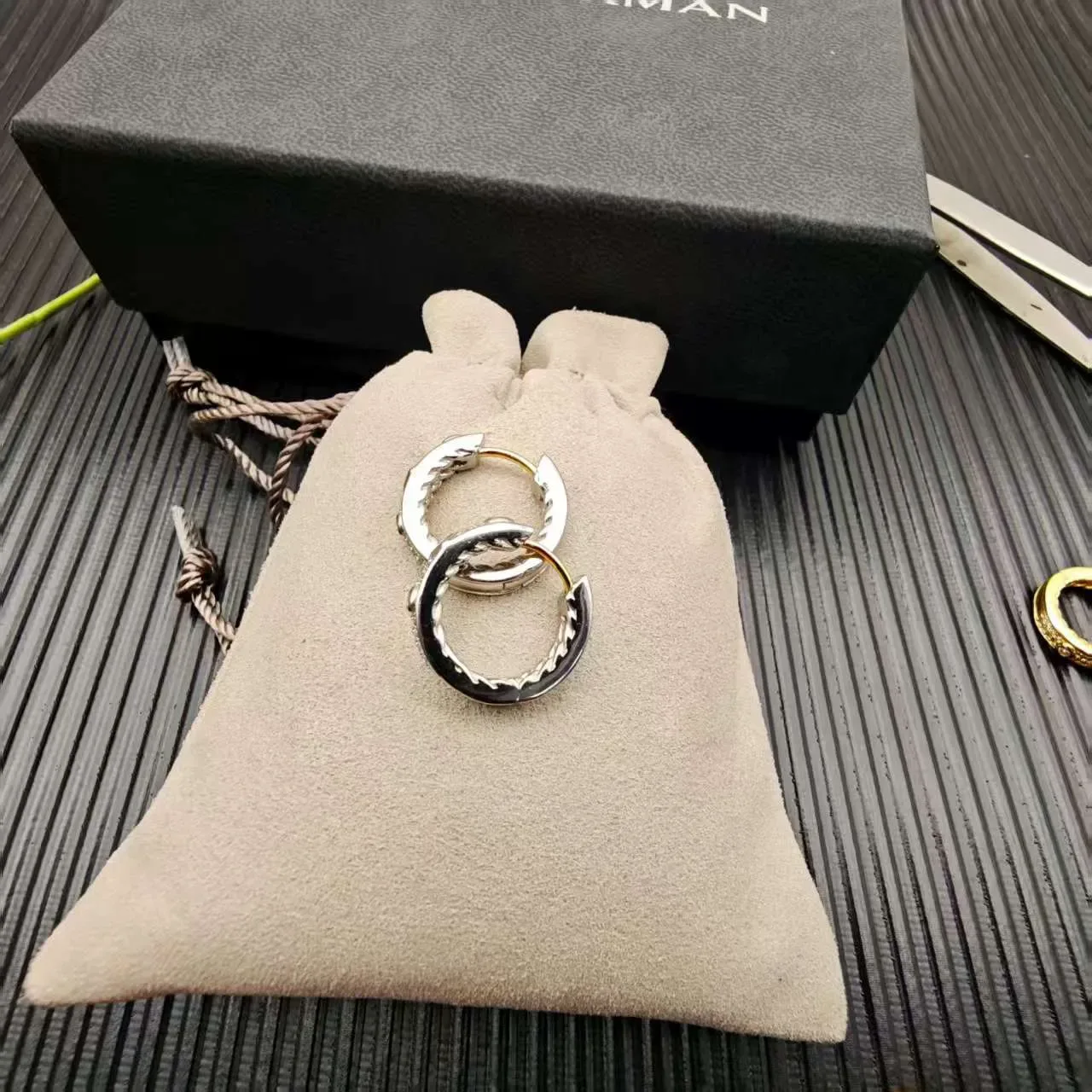 Gold and Silver Tone Pavé-Set Hinged Hoop Earrings 6