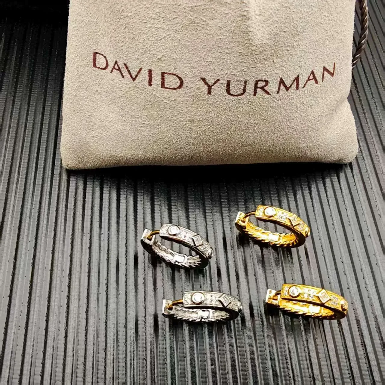 Gold and Silver Tone Pavé-Set Hinged Hoop Earrings 8