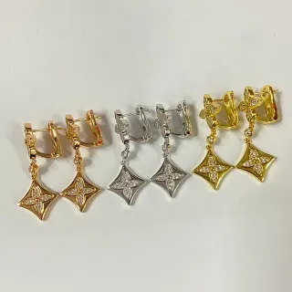 Gold and Silver Tone Quatrefoil Pavé Square Dangle Earrings