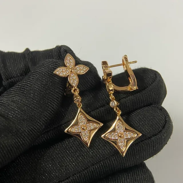 Gold and Silver Tone Quatrefoil Pavé Square Dangle Earrings 3