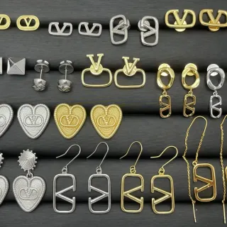 Gold and Silver Tone V-Logo Heart Pyramid Geometric Earrings