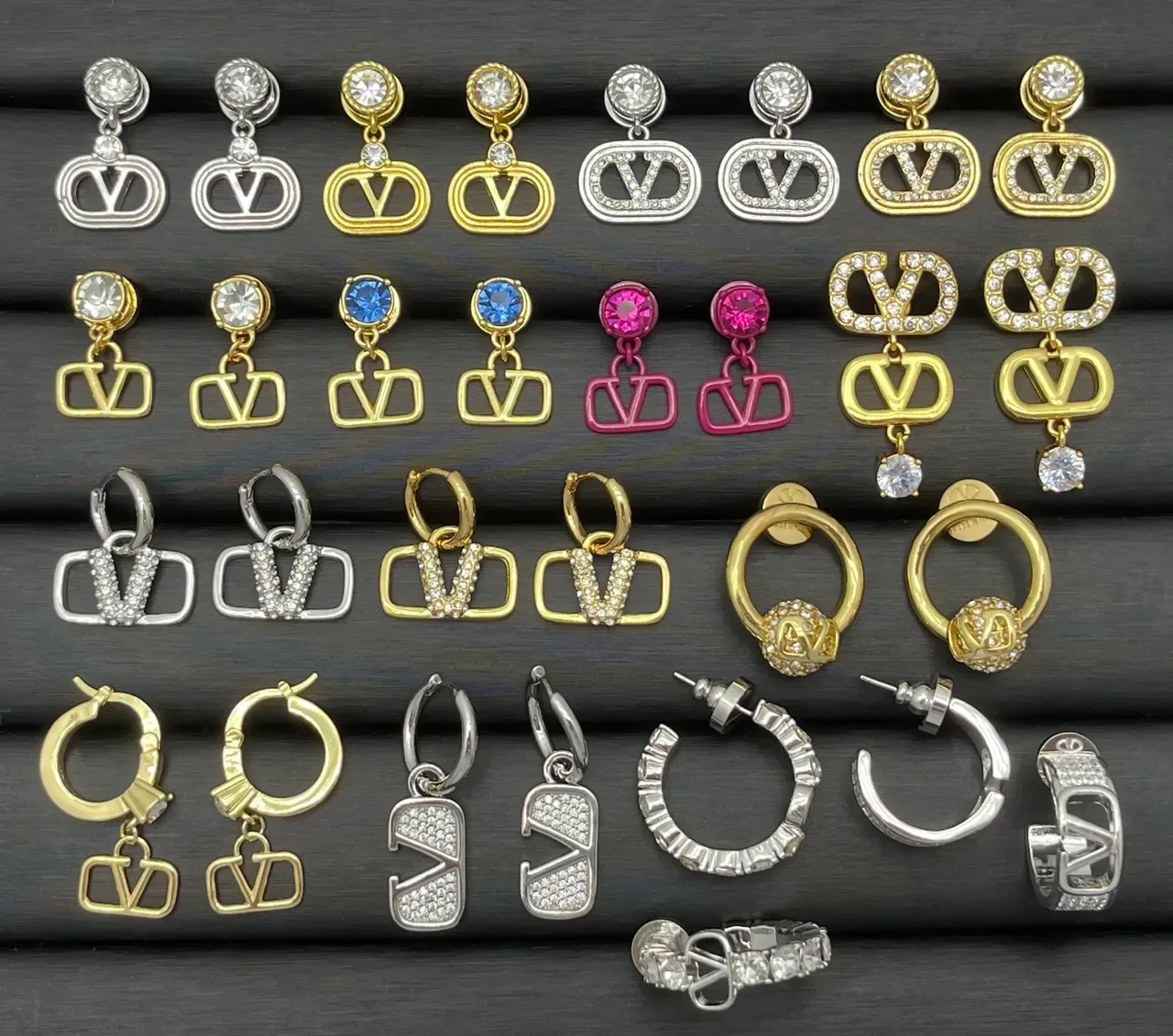 Gold and Silver Tone V-Logo Heart Pyramid Geometric Earrings 10