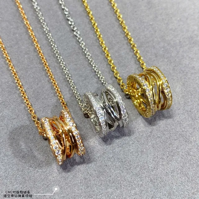 Gold Black Chain Rectangular Pavé Pendant Necklace 2