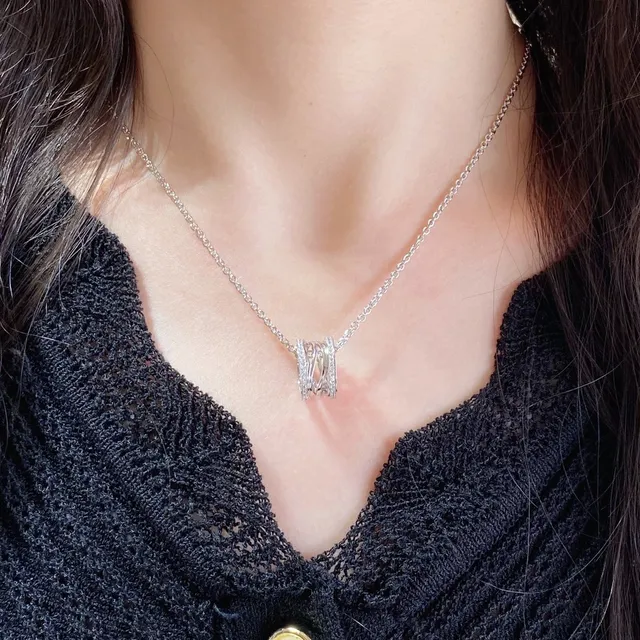 Gold Black Chain Rectangular Pavé Pendant Necklace 9