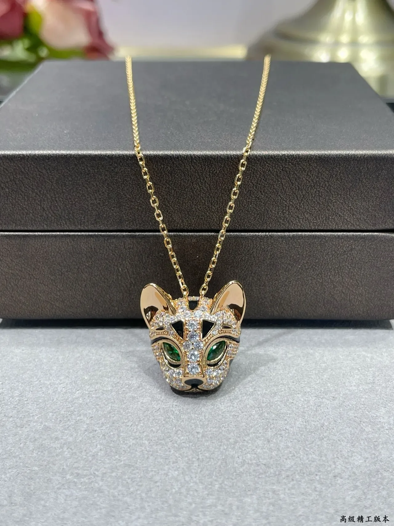 Gold Black Fox Head Pendant Pavé-Set Crystals Necklace 4