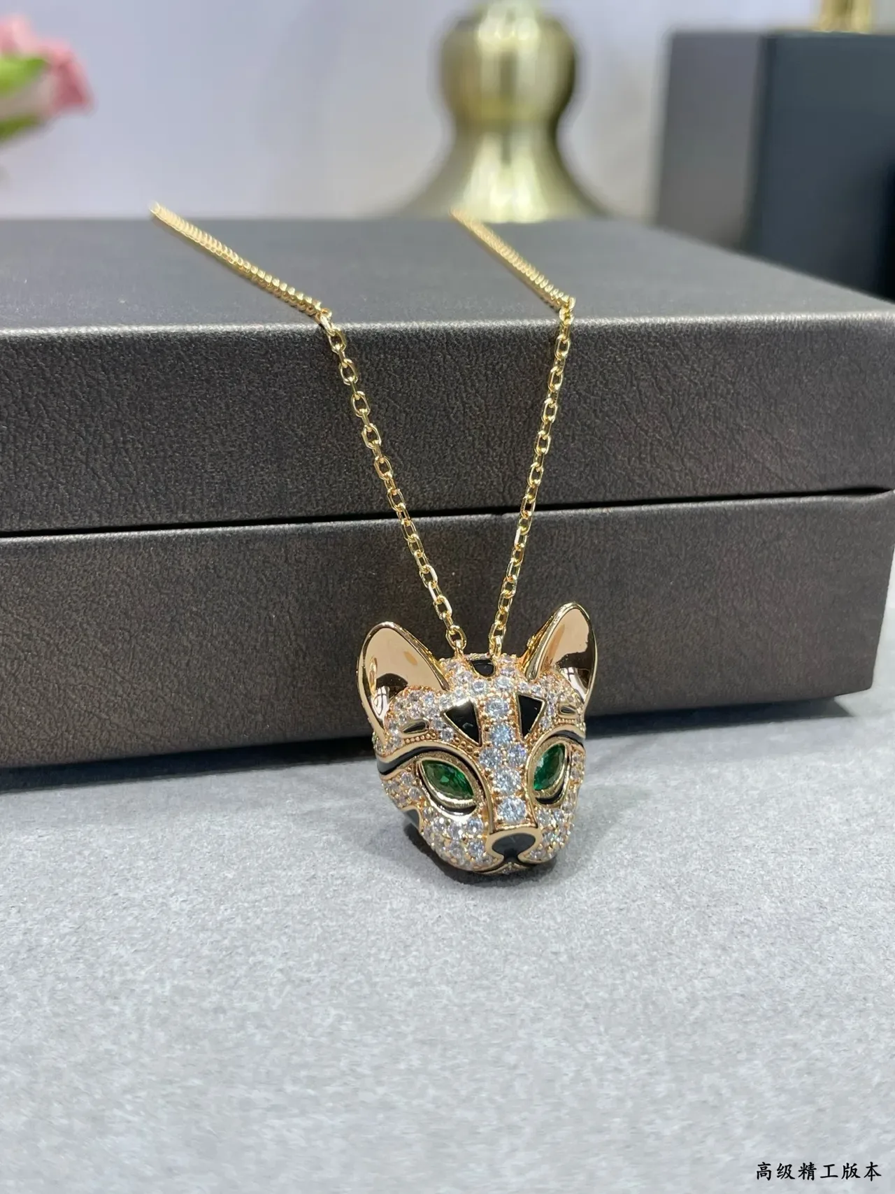 Gold Black Fox Head Pendant Pavé-Set Crystals Necklace 5