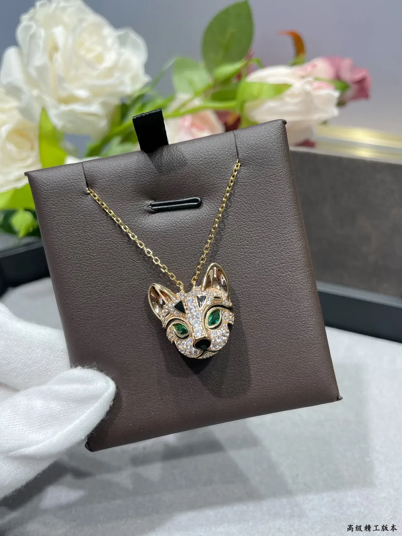Gold Black Fox Head Pendant Pavé-Set Crystals Necklace 7