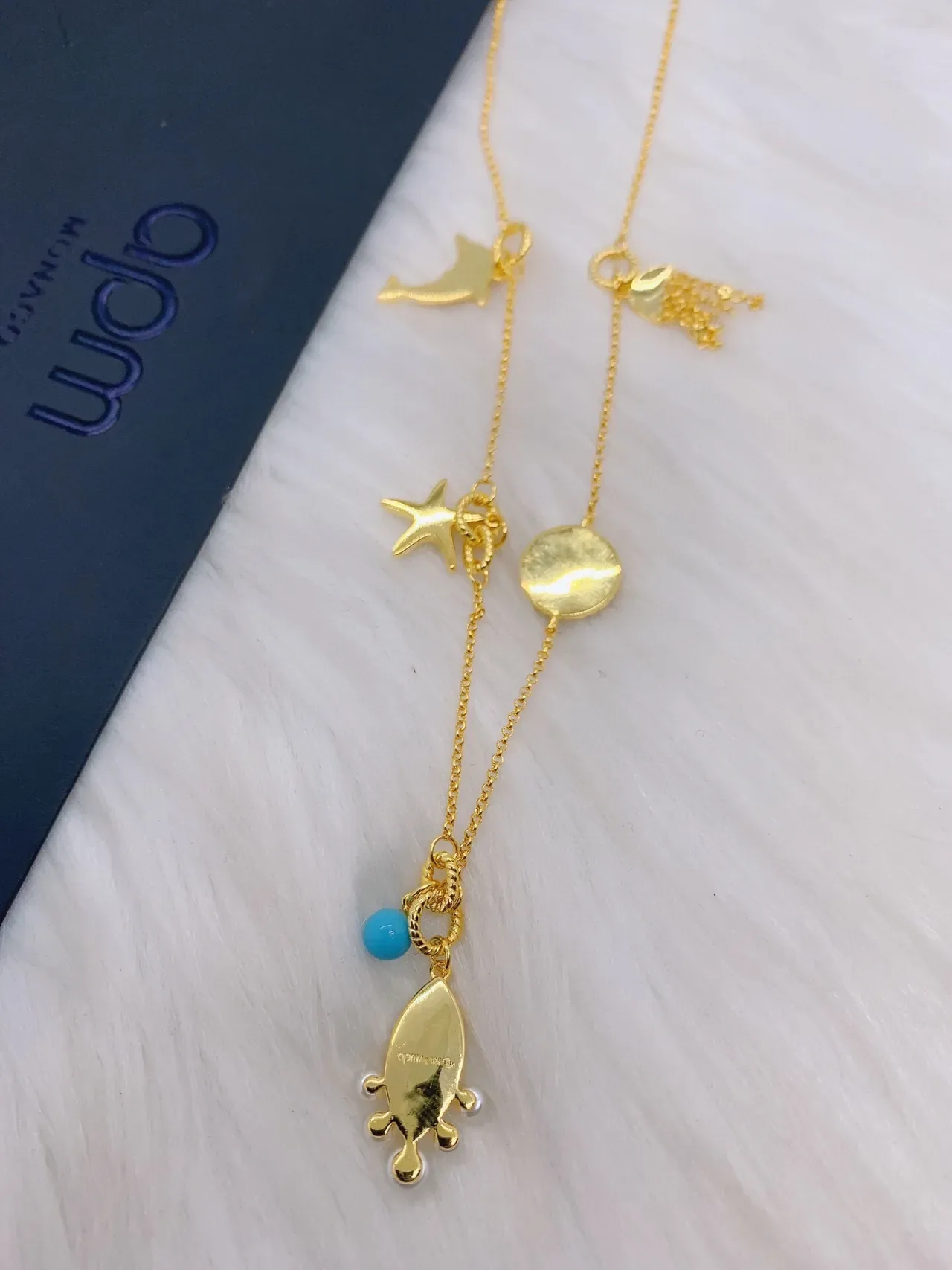 Gold Blue Chain Multi-Charm Necklace 7