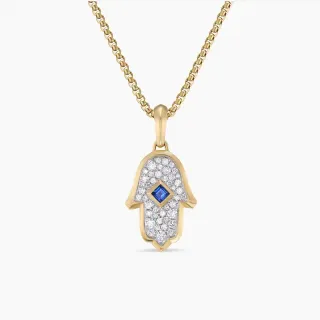قلادة ذهبية حمزة يد زرقاء silhouette pave-set حجر أبيض