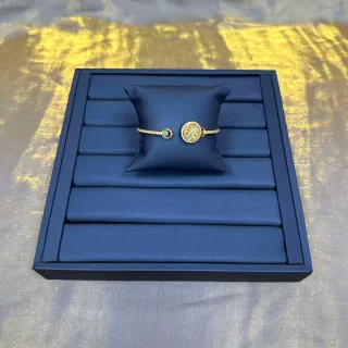 Pulseira de Ouro Azul Pavé-Set Pedras Transparente