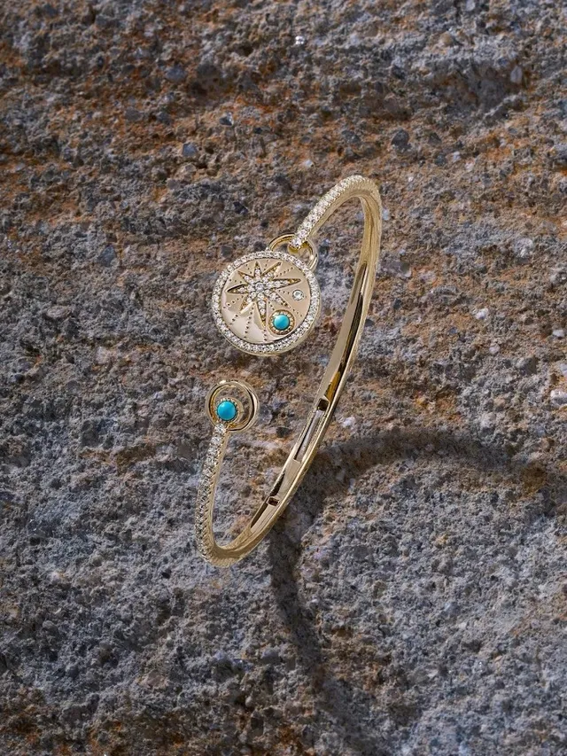 Gold Blue Pavé-Set Clear Stones Bracelet 2