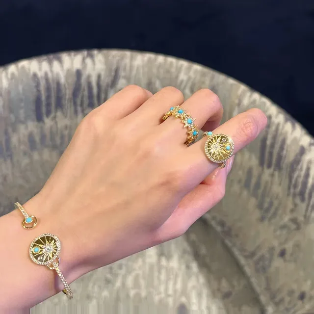 Gold Blue Pavé-Set Clear Stones Bracelet 3