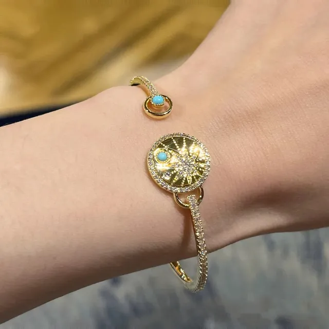Gold Blue Pavé-Set Clear Stones Bracelet 4