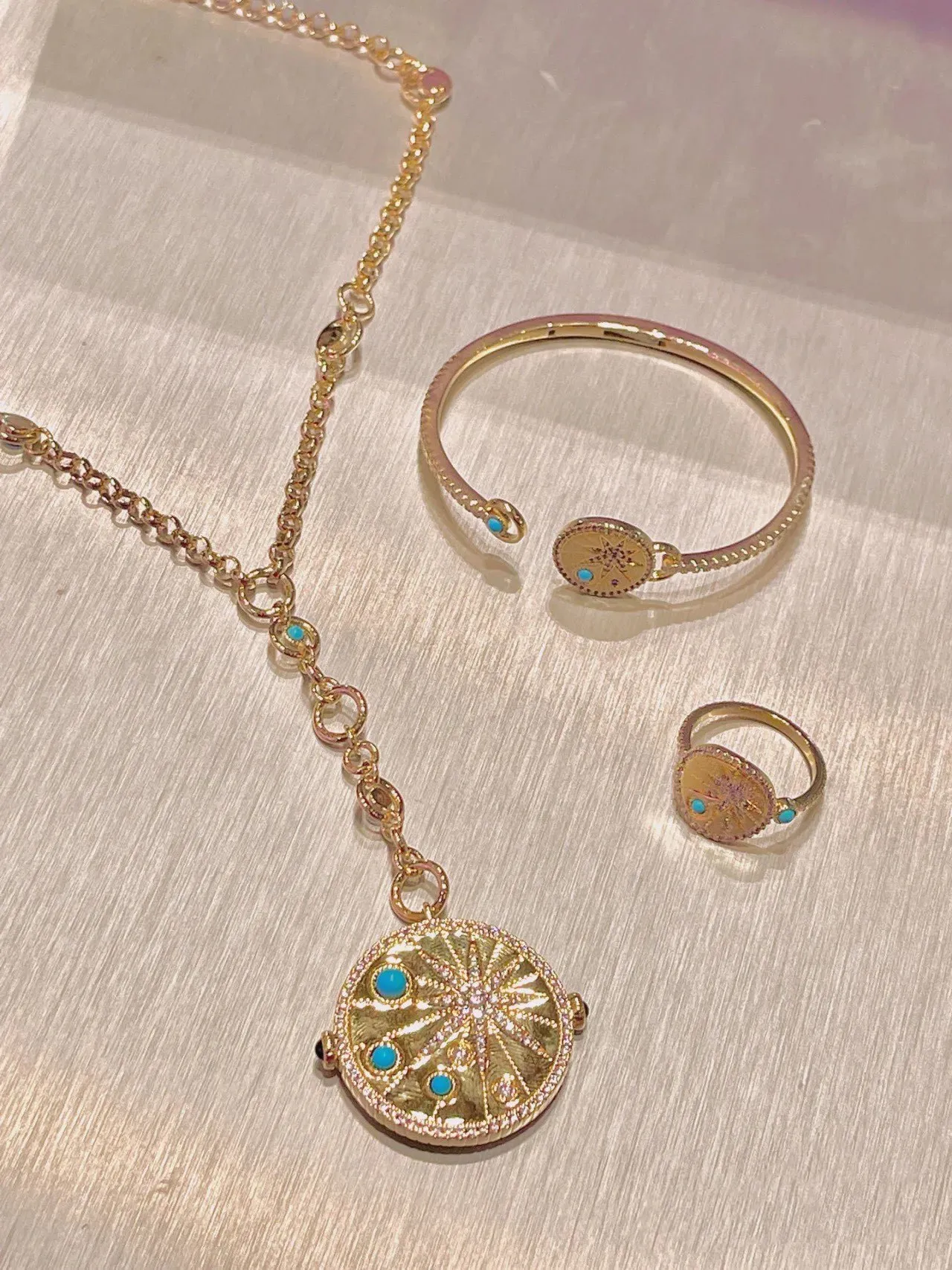 Gold Blue Pavé-Set Clear Stones Bracelet 5