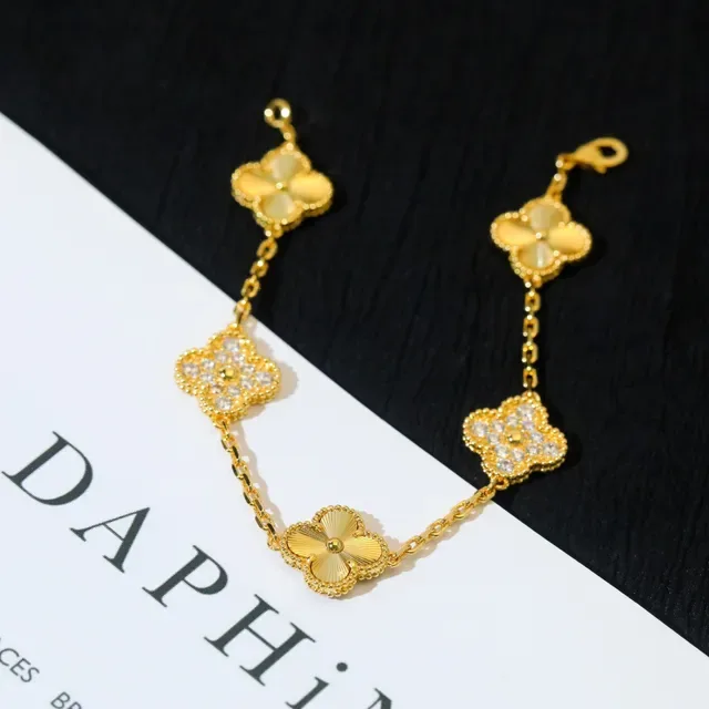 Gold Chain Four Clover Charms Bracelet 5