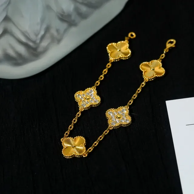 Gold Chain Four Clover Charms Bracelet 6