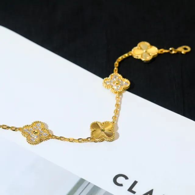 Gold Chain Four Clover Charms Bracelet 7