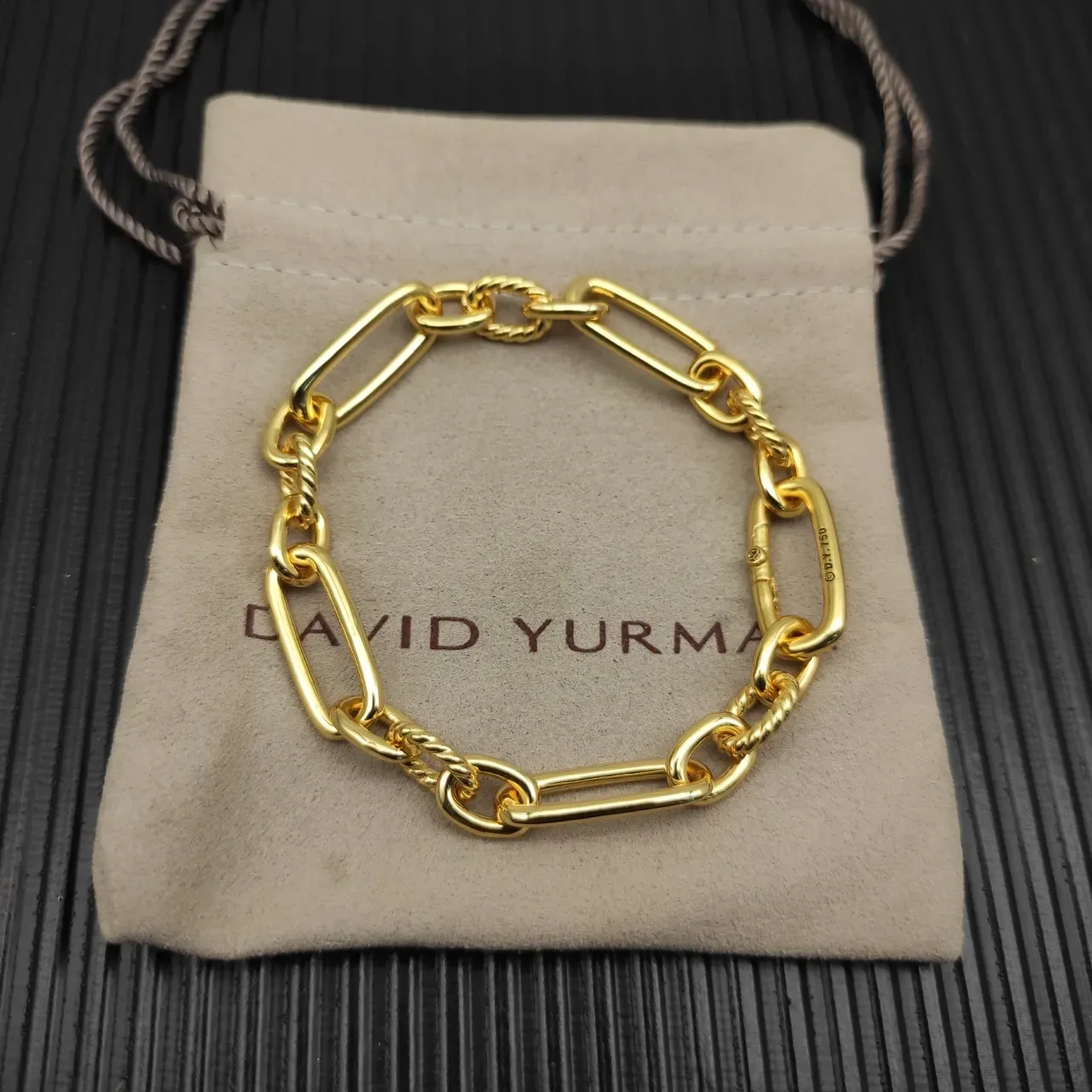 Gold Chunky Link Chain Alternating Smooth Oval And Twisted Rope Links Bracelet 9