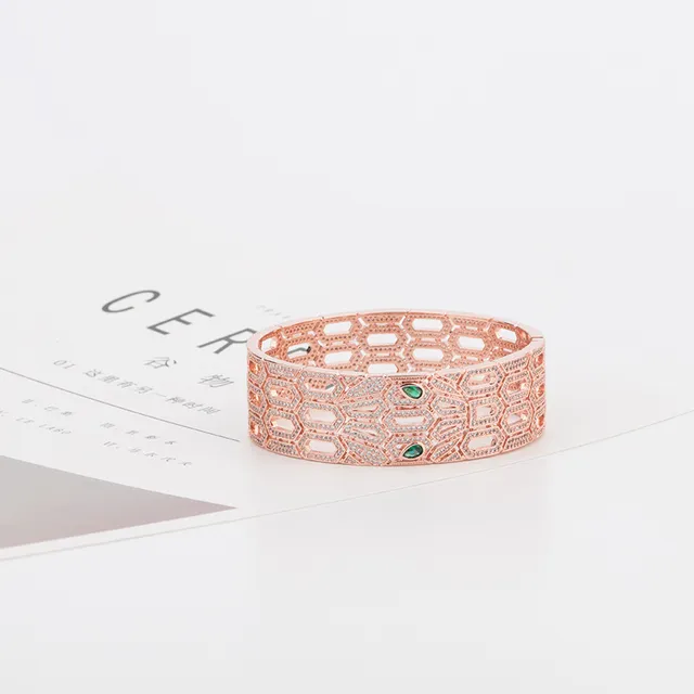 Gold Green Geometric Openwork Pavé-Set Bracelet 2