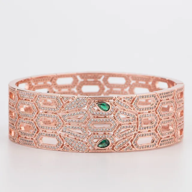 Gold Green Geometric Openwork Pavé-Set Bracelet 6