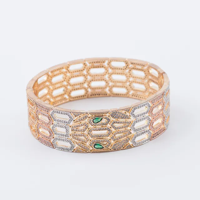 Gold Green Geometric Openwork Pavé-Set Bracelet 14