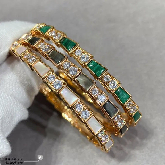 Gold Green Hinged Bangle Segmented Geometric Bracelet 2