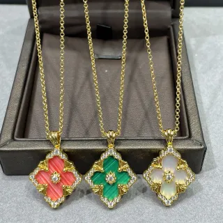 Colar de ouro multicolor em forma de trevo de quatrefoil, pavé-set de pedras transparentes