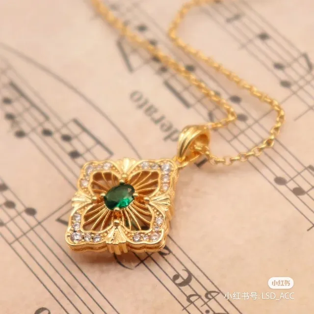 Gold Multicolor Filigree Four-Petal Floral Motif Necklace 8