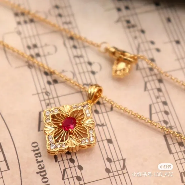 Gold Multicolor Filigree Four-Petal Floral Motif Necklace 9