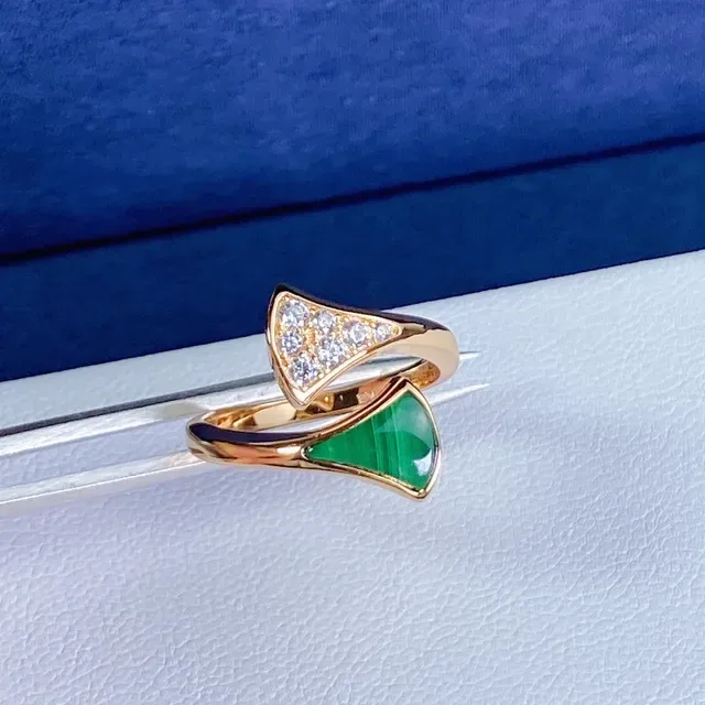 Gold Multicolor Open-Band Triangular Inlay Ring 5