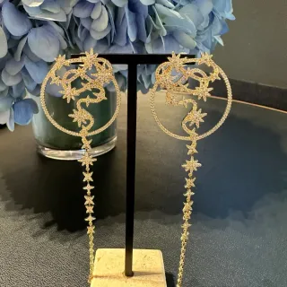 Gold Pavé Star Hoop Dangling Earrings