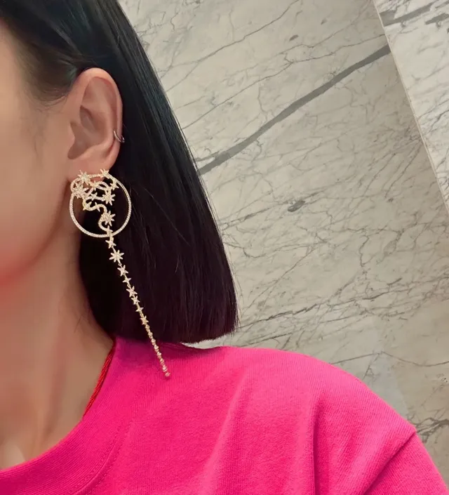 Gold Pavé Star Hoop Dangling Earrings 3