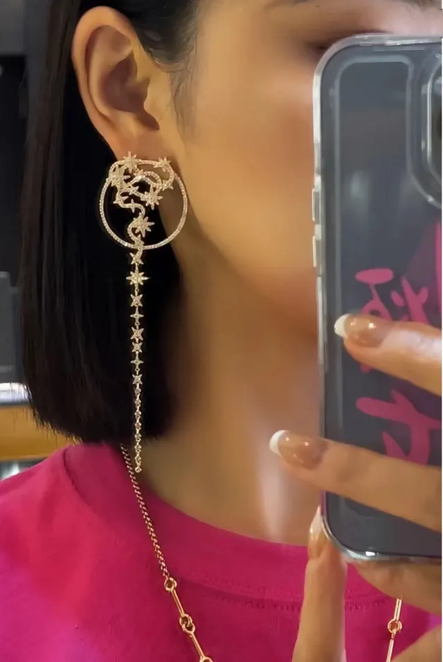 Gold Pavé Star Hoop Dangling Earrings 4