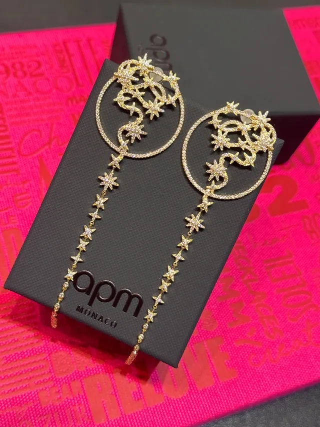 Gold Pavé Star Hoop Dangling Earrings 6