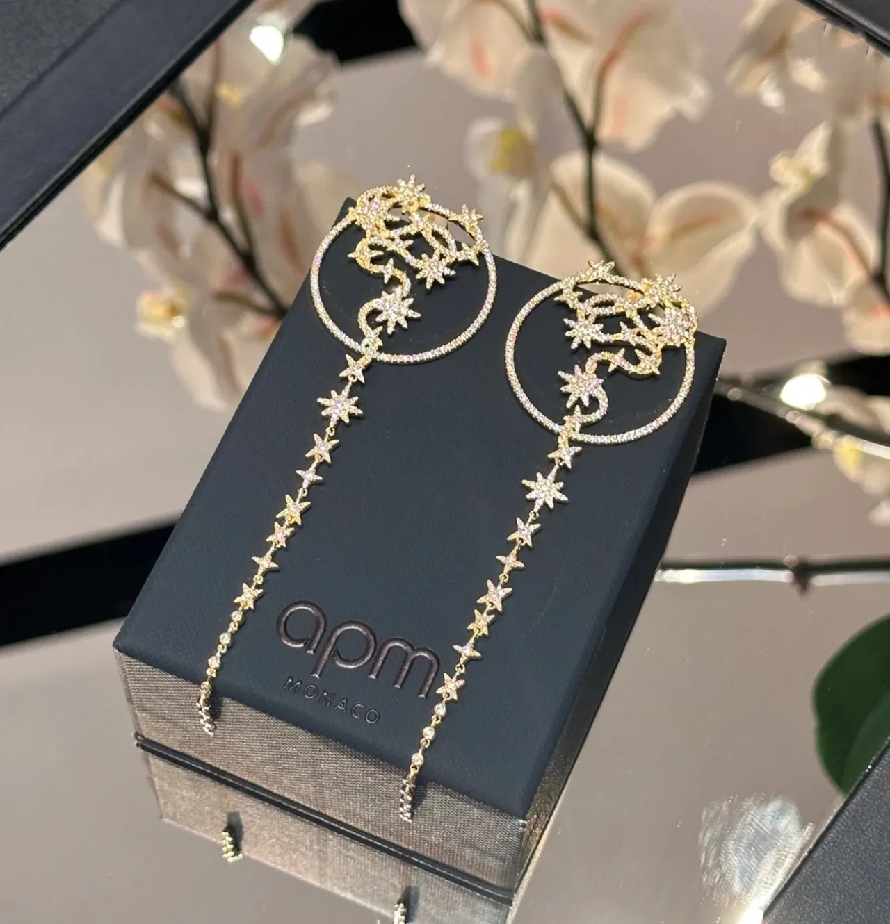 Gold Pavé Star Hoop Dangling Earrings 7