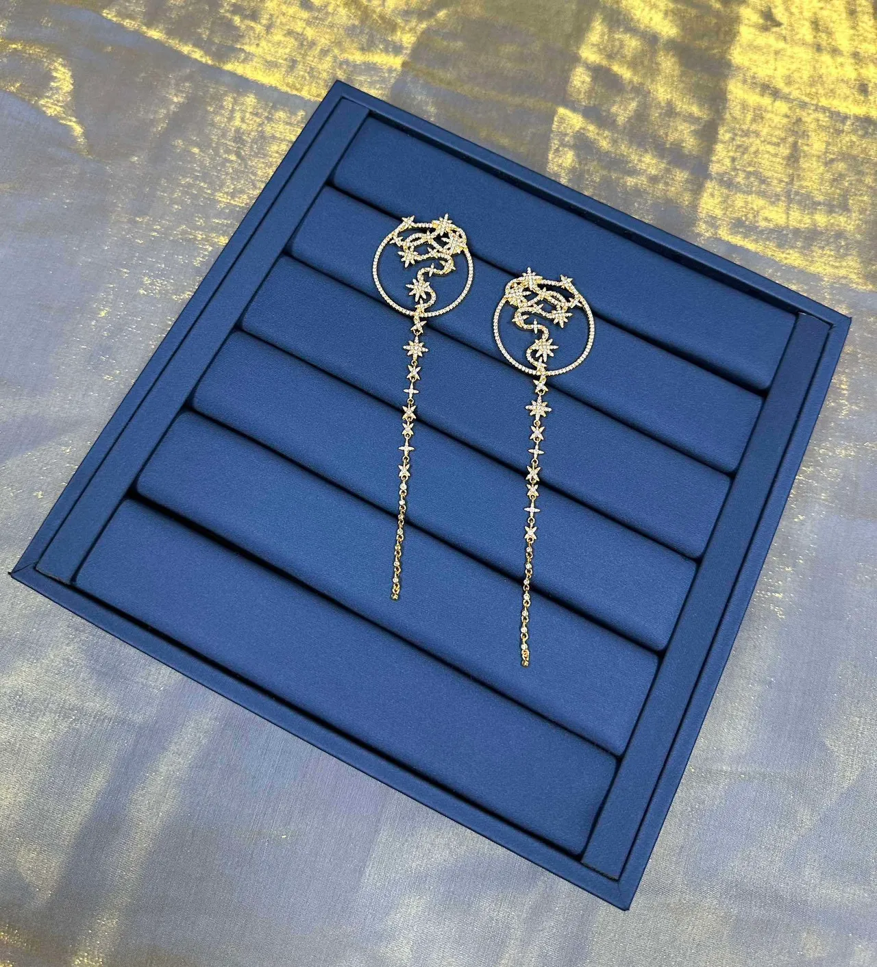 Gold Pavé Star Hoop Dangling Earrings 9