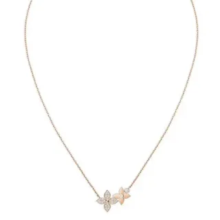 Collier pendentif dual-floral or rose orné de pierres pavées
