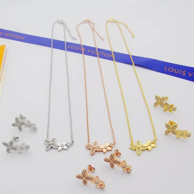 Gold Pink Dual-Floral Pendant Pavé-Set Stones Necklace 9