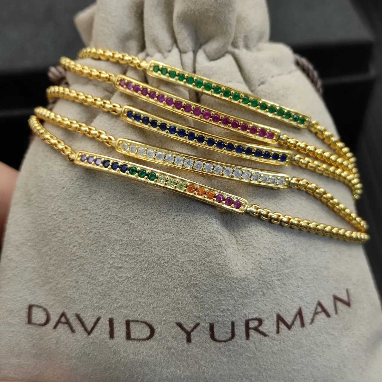 Gold Red Box Chain Pavé-Set Gemstone Bar Bracelet 3