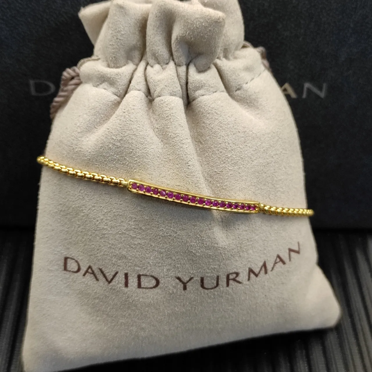Gold Red Box Chain Pavé-Set Gemstone Bar Bracelet 5