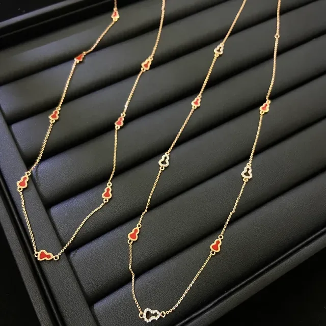Gold Red Chain Enamel Gourd Charms Necklace 2