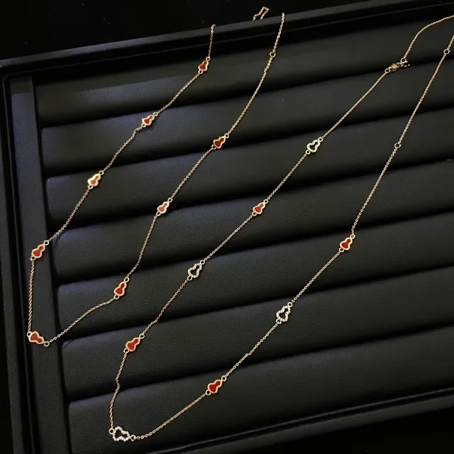 Gold Red Chain Enamel Gourd Charms Necklace 3