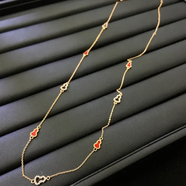 Gold Red Chain Enamel Gourd Charms Necklace 5