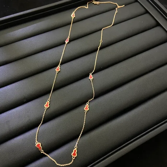 Gold Red Chain Enamel Gourd Charms Necklace 6