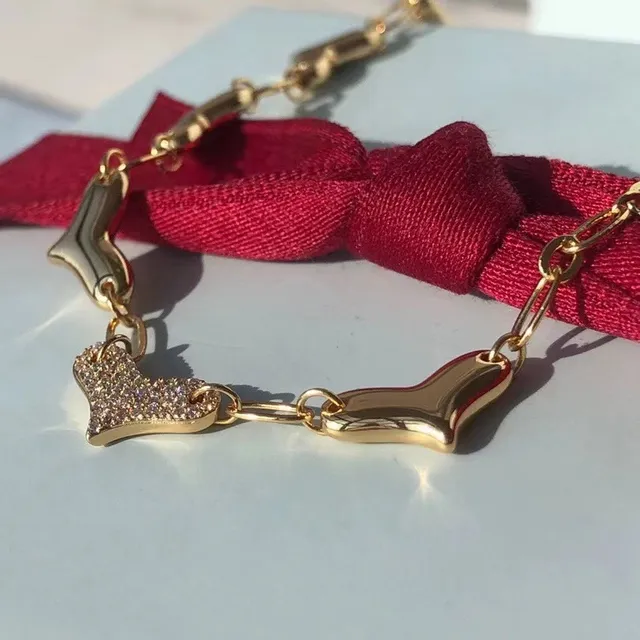 Gold Red Chain Heart-Shaped Links Bracelet 9