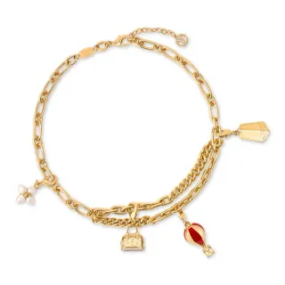Pulsera de Cadena Doble Capa con Múltiples Encantos de Oro Rojo