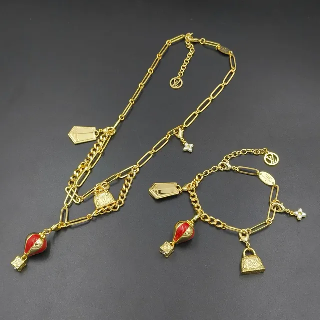 Gold Red Double-Layer Chain Multi-Charm Bracelet 4