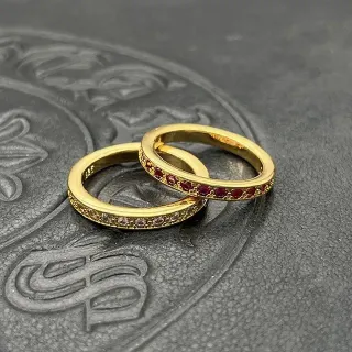 Gold Red Eternity Bands Pavé-Set Gemstones Ring